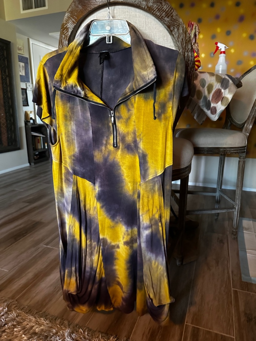 Tie-Dye Half-Zip Dress in Mustard and Purple